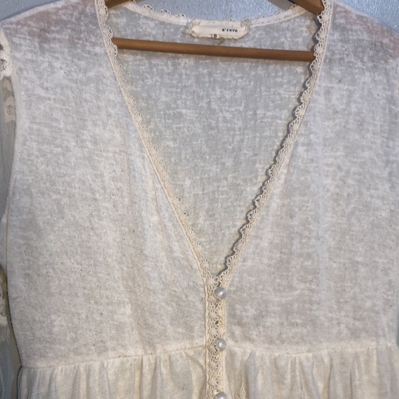 A’REVE | Women’s Cream Linen Blend Button Tie Back Long Lace Cardigan size S - Picture 6 of 15